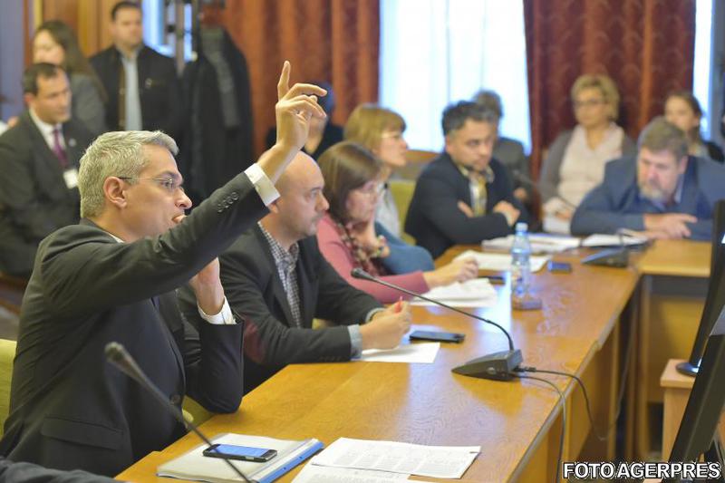 Dragos Pislaru in fata deputatilor si sindicalistilor, Foto: Agerpres