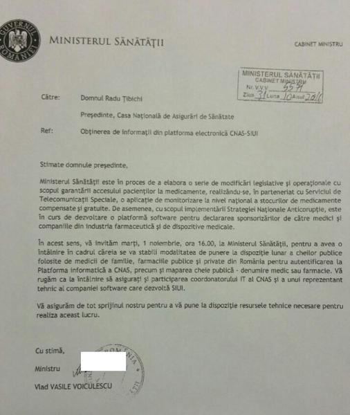 Scrisoarea Ministerului Sanatatii, Foto: Hotnews