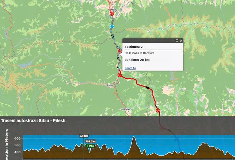 Traseul autostrazii Sibiu - Pitesti in raport cu inaltimea terenului strabatut, Foto: Hotnews