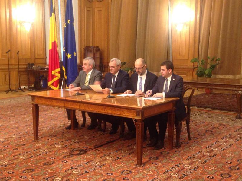 Dragnea, Hunor, Tariceanu si Constantin au semnat acordul de sustinere parlamentara, Foto: Hotnews