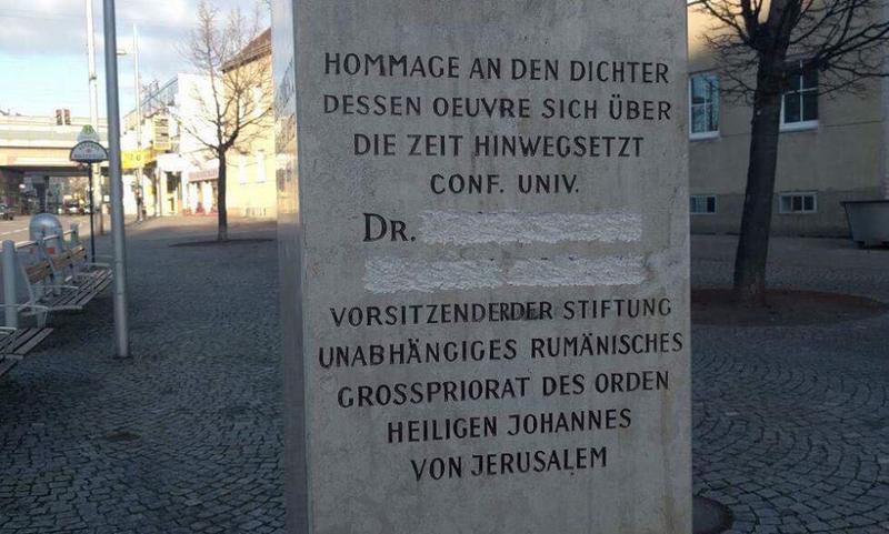 Numele lui Secureanu, sters de pe monumentul Eminescu din Viena, Foto: gsp.ro