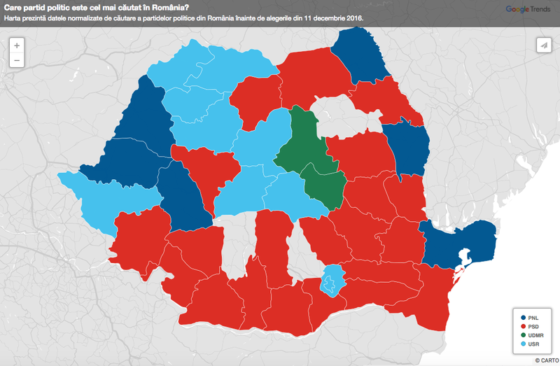 Harta cautarilor pe Google - partide politice, Foto: Google Trends