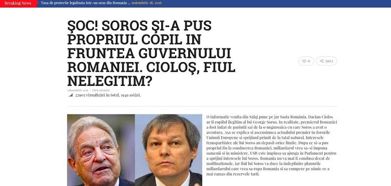 Stire falsa cu Ciolos si Soros, Foto: Captura Exclusiv24