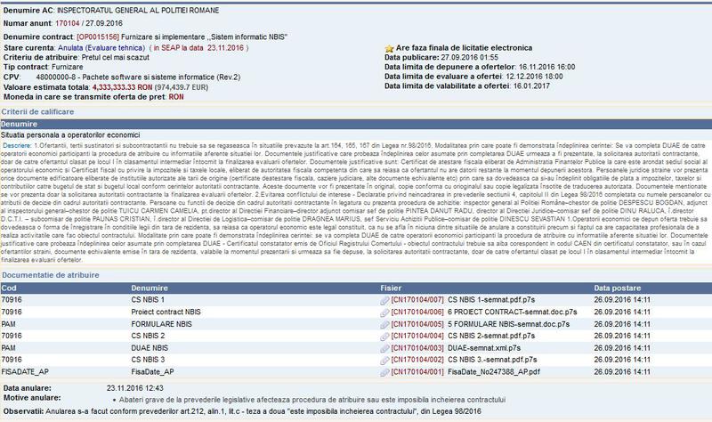 Licitatie IT a Politiei, anulata, Foto: Captura SEAP