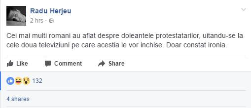 Radu Herjeu despre proteste, Antena 3 si Romania TV, Foto: Captura Facebook