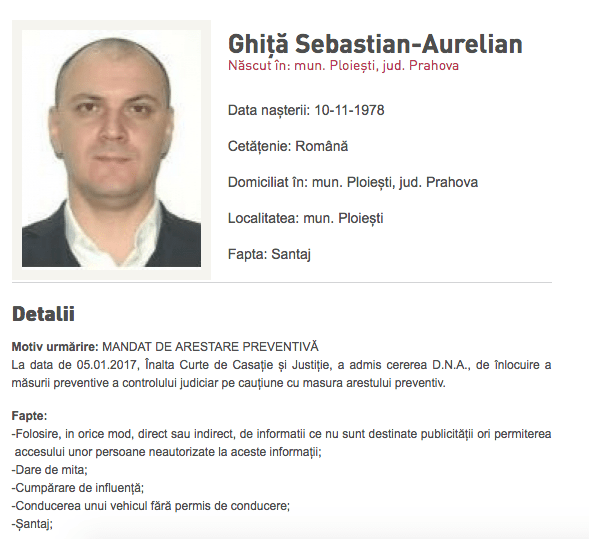 Sebastian Ghita era dat in urmarire nationala si internationala, Foto: captura politiaromana.ro