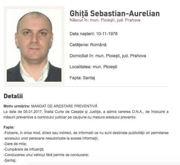 Sebastian Ghita era dat in urmarire nationala si internationala, Foto: captura politiaromana.ro