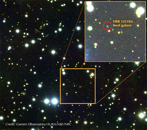 Sursa FRB 121102, Foto: Gemini Observatory/AURA/NSF/NRC