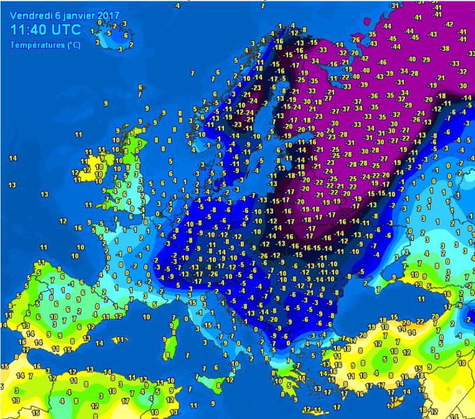 Cum era vremea in Europa pe 6 ianuarie in jurul pranzului, Foto: Meteociel