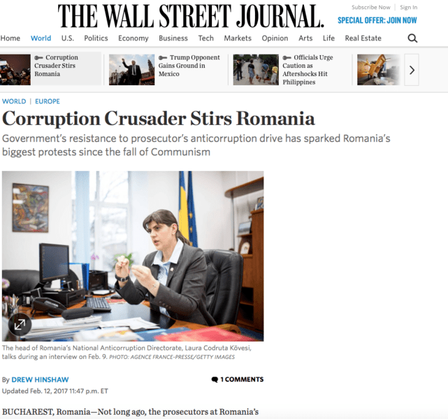 Kovesi, in Wall Street Journal, Foto: wsj.net