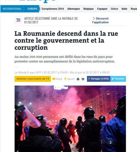 Manifestatiile din Romania in presa franceza, Foto: Captura Le Monde