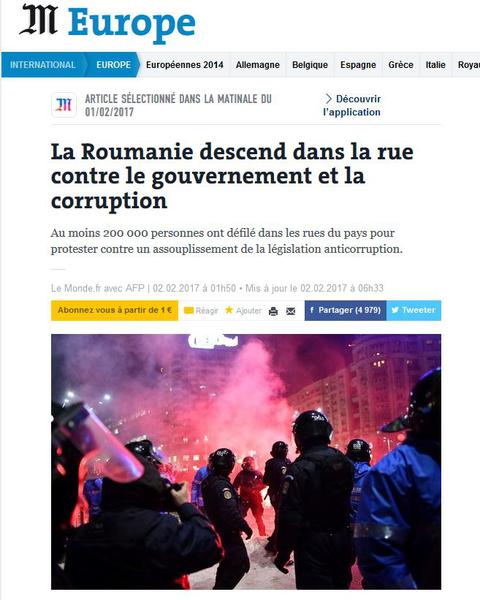 Manifestatiile din Romania in presa franceza, Foto: Captura Le Monde