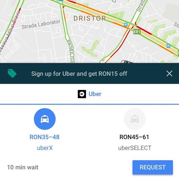 Uber din Google Maps, Foto: Uber