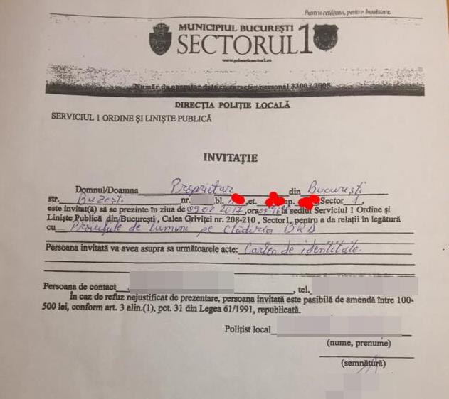 Invitatie la Politia Sector 1 pentru proiectiile din Piata Victoriei, Foto: captura facebook