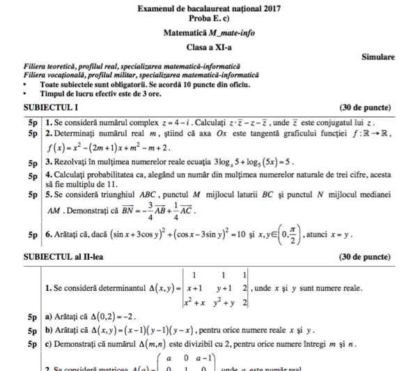 Simulare BAC 2017 - Subiect matematica - mate-info, cls a XI-a, Foto: edu.ro