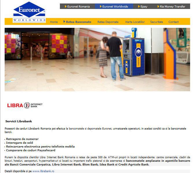 Serviciile Libra Bank, oferite prin 500 de ATM-uri Euronet, Foto: Captura Euronetworldwide.ro
