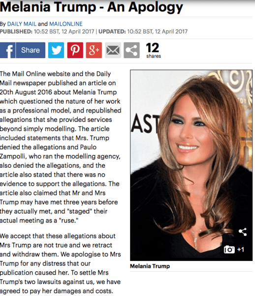 Daily Mail isi cere scuze pentru a sugerat ca MElania Trump a fost escorta, Foto: Daily Mail