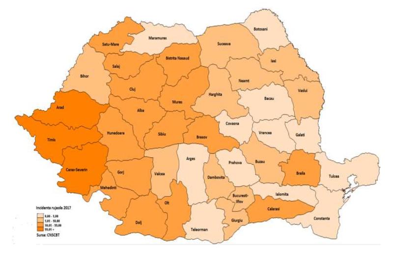 Harta cazurilor de rujeola - 14 aprilie, Foto: Centrul National de Supraveghere si Control al Bolilor Transmisibile