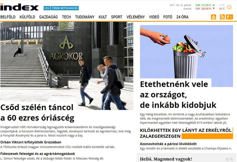 Site-ul Index.hu, Foto: Hotnews