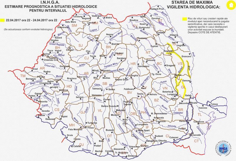 Harta atentionare hidrologica1, Foto: INHGA