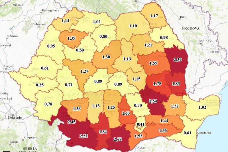 Venitul minim garantat in judetele Romaniei - procent din populatie, Foto: Hotnews