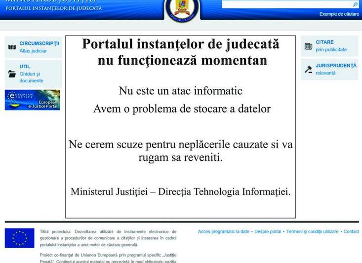 Portalul instantelor de judecata nu functioneaza, Foto: portal.just.ro