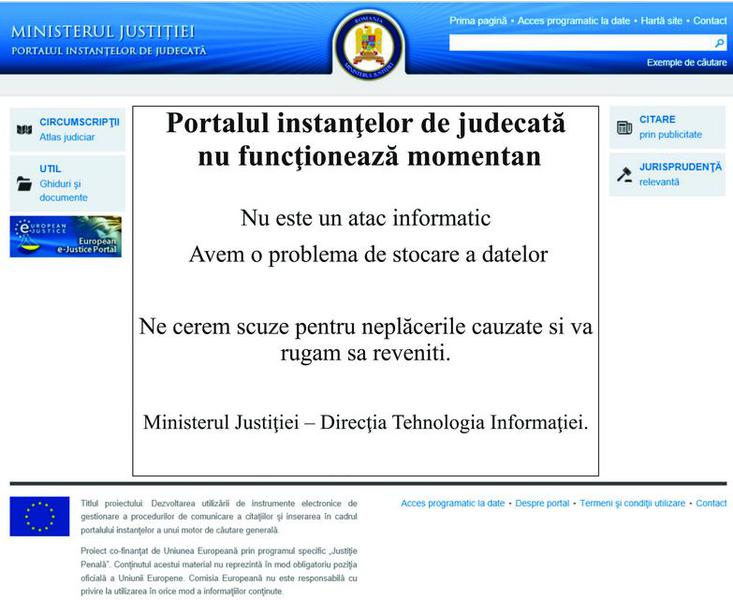 Portalul instantelor de judecata nu functioneaza, Foto: portal.just.ro