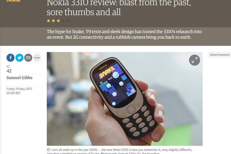 Review Nokia 3310, Foto: Captura The Guardian