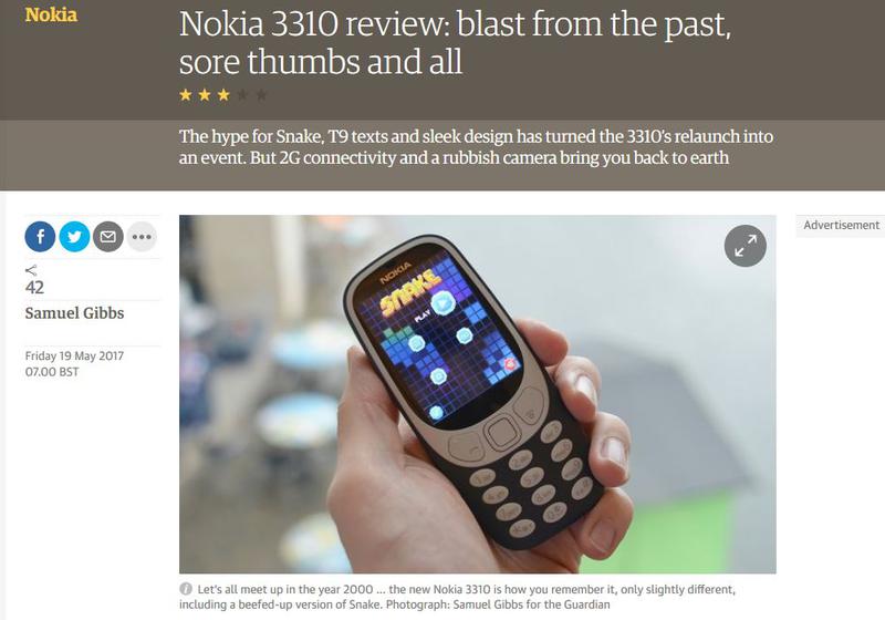 Review Nokia 3310, Foto: Captura The Guardian