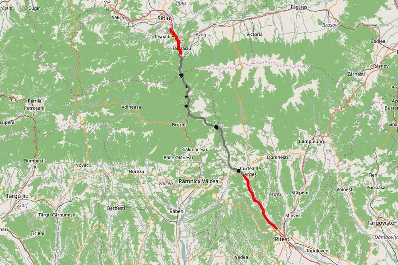 Loturile de capat ale autostrazii A1 Pitesti - Sibiu (cu rosu), Foto: Hotnews