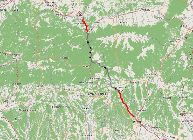 Loturile de capat ale autostrazii A1 Pitesti - Sibiu (cu rosu), Foto: Hotnews