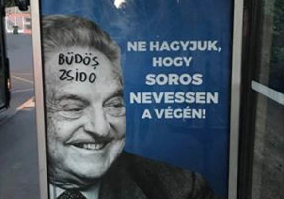 Panou anti-Soros din Ungaria cu graffiti antisemite, Foto: Michael Vachon