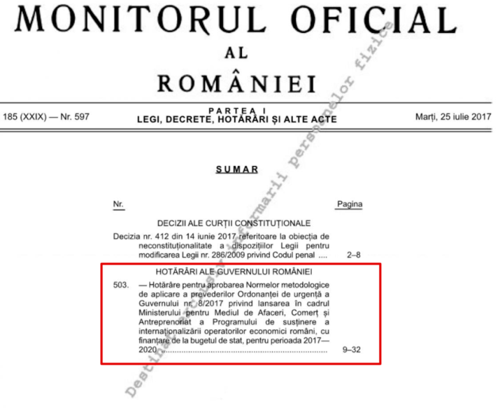 Norme finantari internationalizare, Foto: Monitorul Oficial