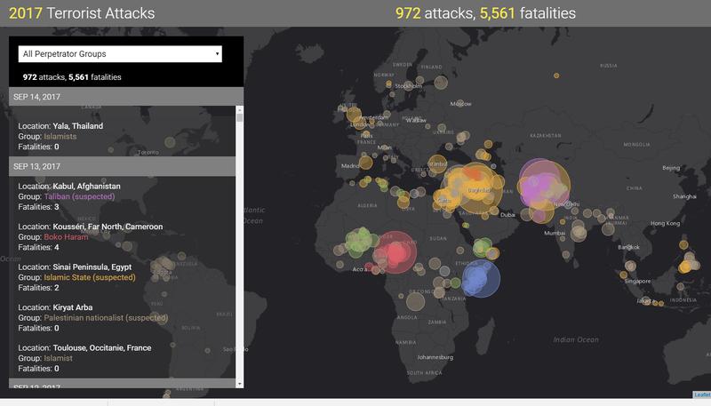 Atacurile teroriste din 2017, pe harta, Foto: Esri