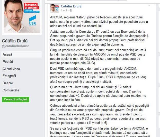 Catalin Drula, pe Facebook, Foto: Hotnews