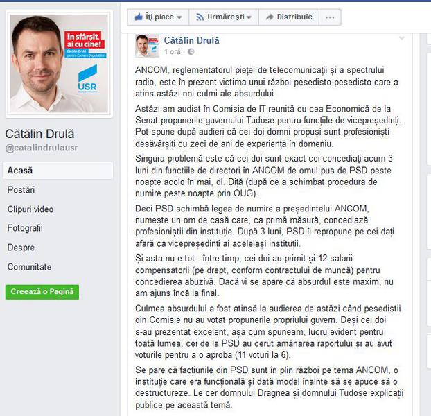 Catalin Drula, pe Facebook, Foto: Hotnews