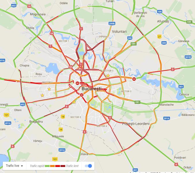 Trafic aglomerat in Bucuresti, Foto: Google Maps