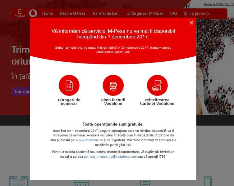 Vodafone inchide serviciul M-Pesa, Foto: Captura ecran Vodafone