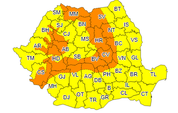 Cod portocaliu de ninsori viscolite la munte si Cod galben de vant, ploi si temperaturi scazute in toata tara, Foto: ANM