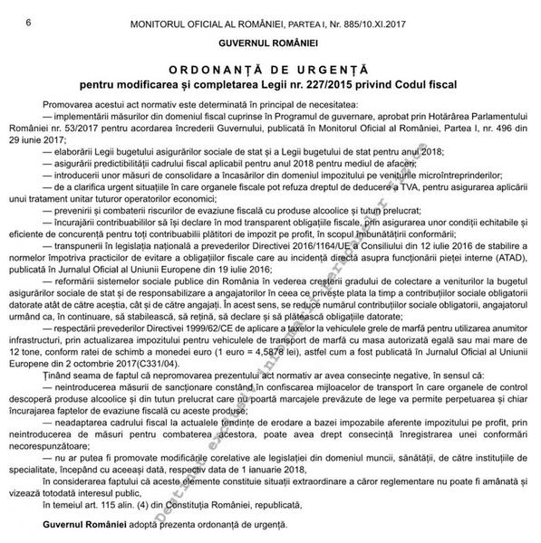 OUG de modificare a Codului Fiscal, publicata in MoF, Foto: Monitorul Oficial
