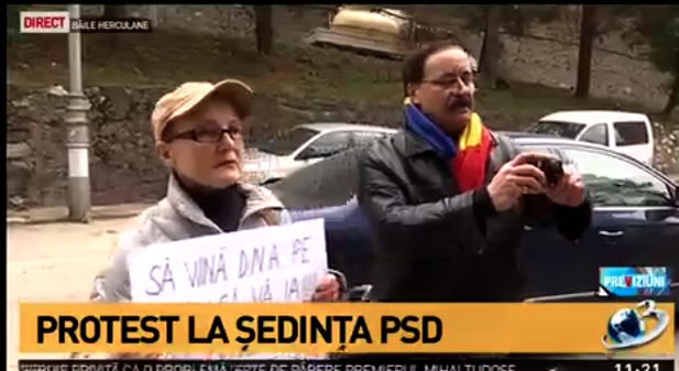 protest la Herculane, Foto: captura Antena 3