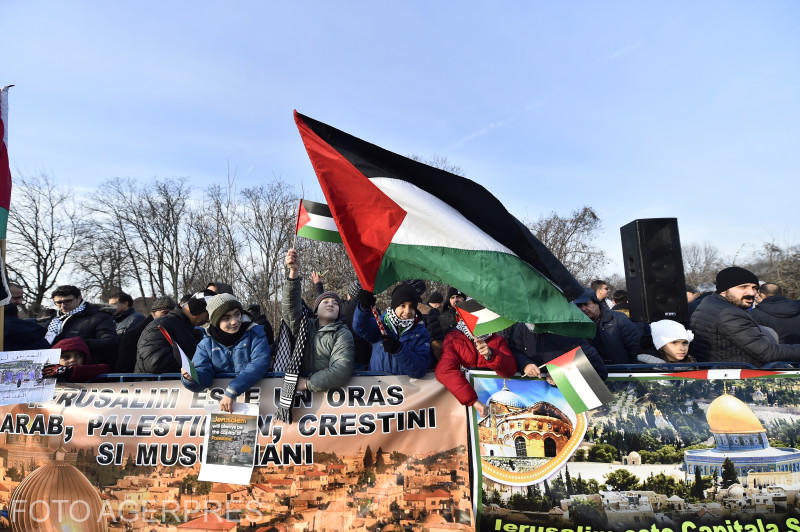 Reprezentanti ai comunitatii arabe si musulmane din Bucuresti protesteaza in fata Ambasadei SUA, Foto: Agerpres