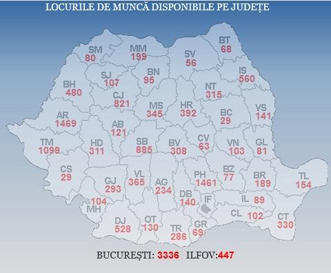 Harta locurilor vacante de munca 27 Decembrie 2017, Foto: ANOFM