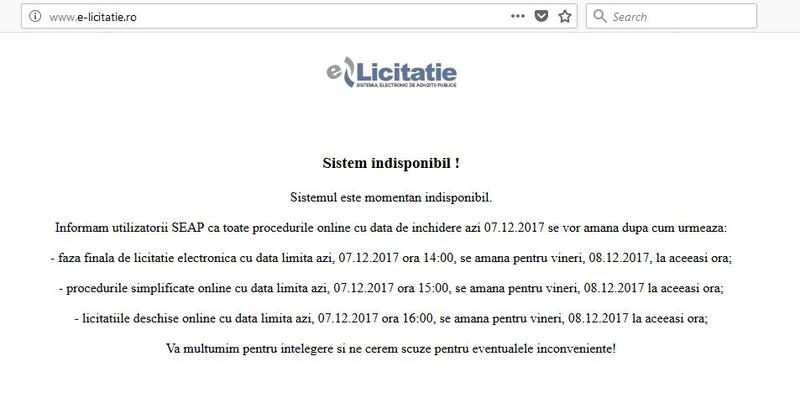 Sistemul Electronic de Achizitii Publice, indisponibil temporar, Foto: Captura SEAP