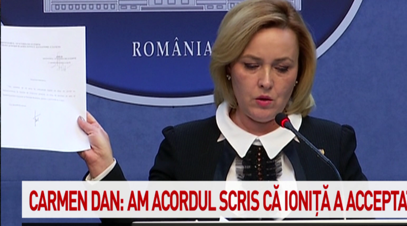 Carmen Dan arata acordul chestorului Ionita de a fi numit sef al Politiei Romane, Foto: Antena 3