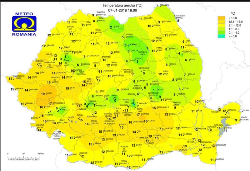 Temperaturile la ora 16.00, pe 7 ianuarie, Foto: INMH