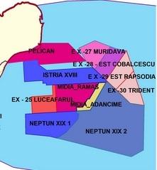 Perimetrele de explorare si exploatare din Marea Neagra, Foto: Agentia Nationala pentru resurse Minerale