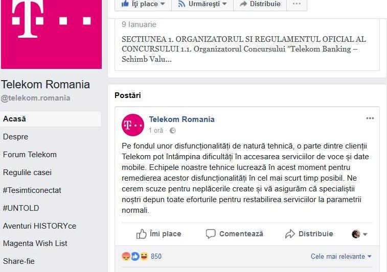 Reteua Telekom, momentan indisponibila, Foto: Captura Facebook