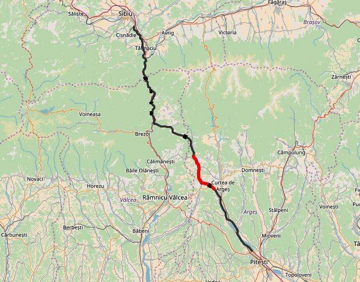 Sectiunea 4 (cu rosu) din autostrada Pitesti - Sibiu, Foto: Hotnews