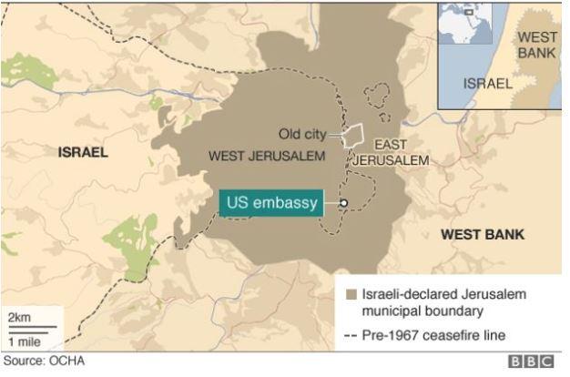 Unde este ambasada SUA din Ierusalim, Foto: OCHA / BBC